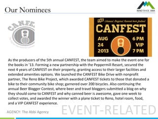 Our Nominees
EVENT-RELATED
As the producers of the 5th annual CANFEST, the team aimed to make the event one for
the books ...