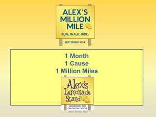1 Month
1 Cause
1 Million Miles
Alex’s Million Mile
 