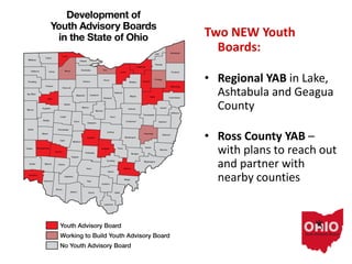 Two NEW Youth
Boards:
• Regional YAB in Lake,
Ashtabula and Geagua
County
• Ross County YAB –
with plans to reach out
and partner with
nearby counties
 