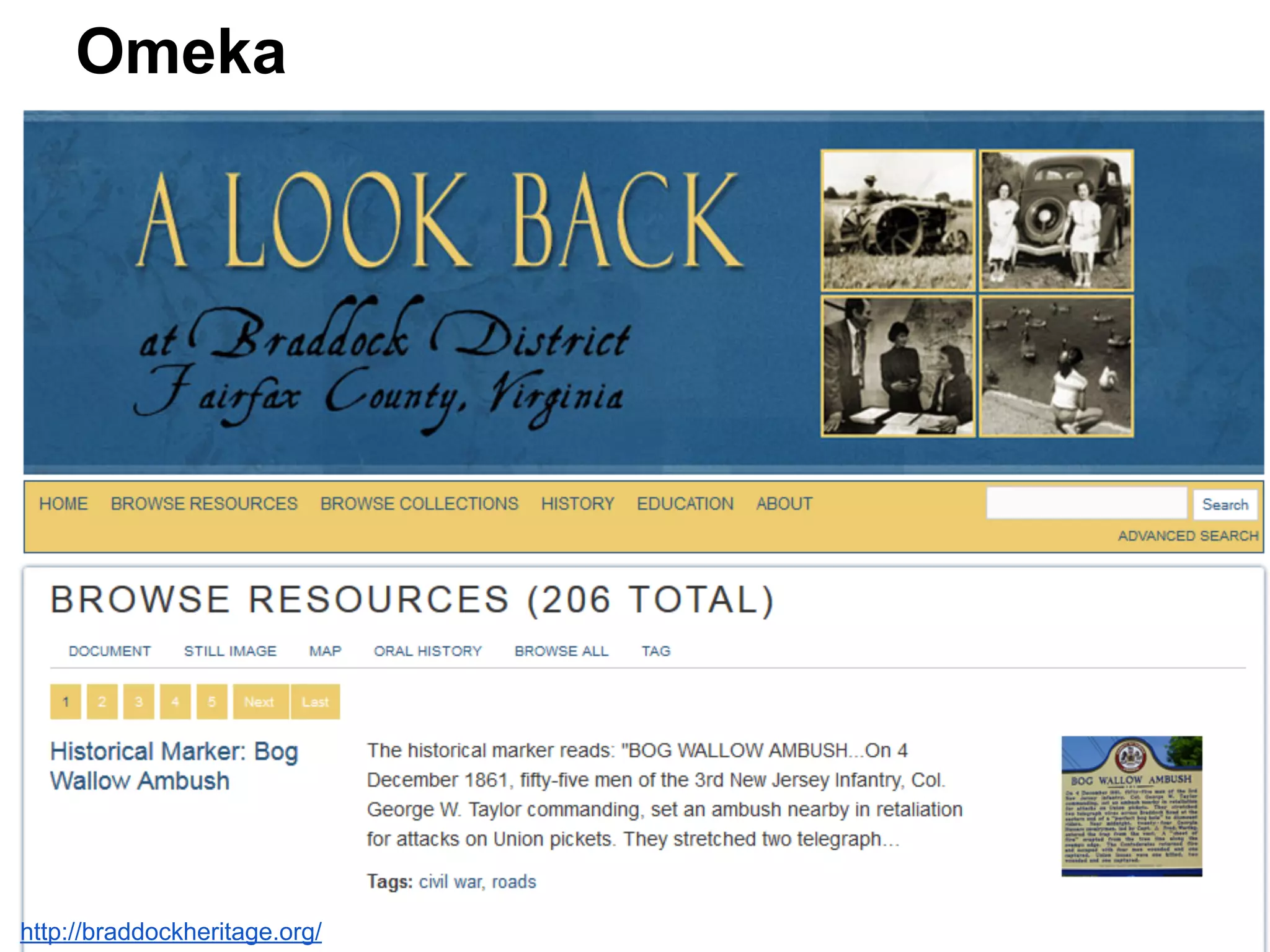 Omeka
http://braddockheritage.org/
 