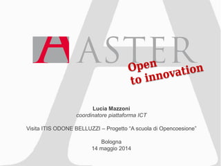 Lucia Mazzoni
coordinatore piattaforma ICT
Visita ITIS ODONE BELLUZZI – Progetto “A scuola di Opencoesione”
Bologna
14 maggio 2014
 