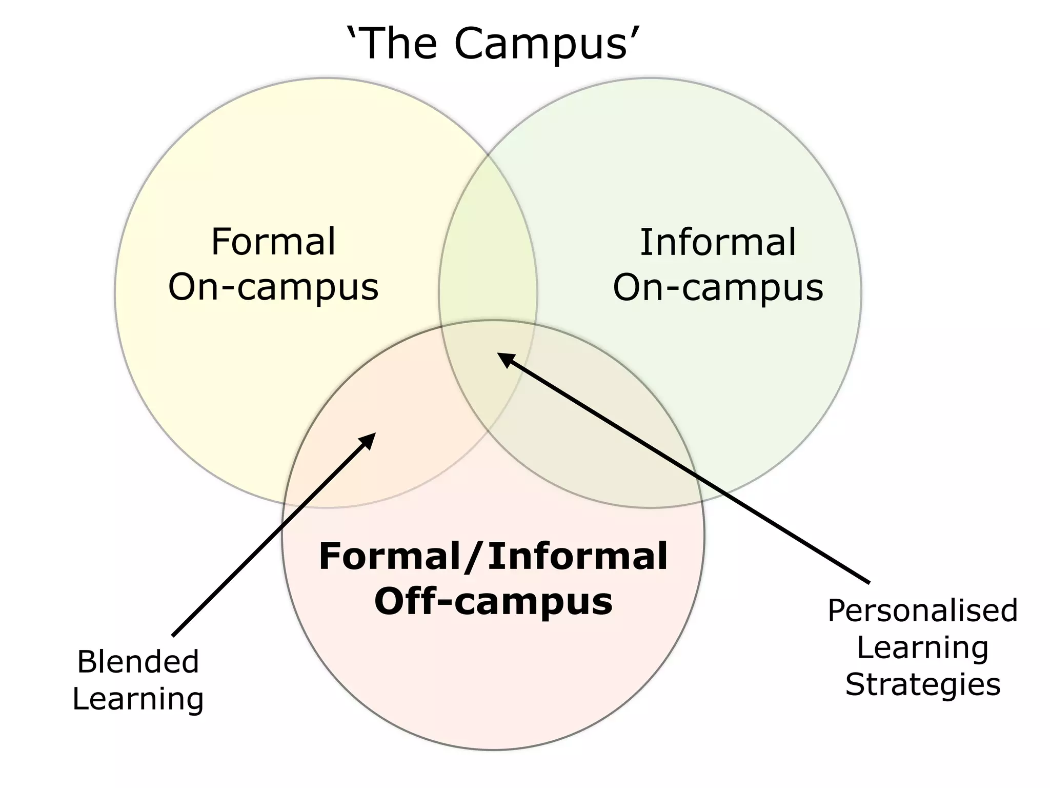 Formal
On-campus
Informal
On-campus
Formal/Informal
Off-campus
‘The Campus’
Personalised
Learning
Strategies
Blended
Learning
 