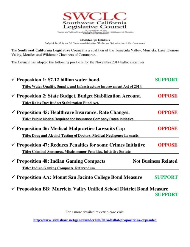 2014 ballot propositions summary