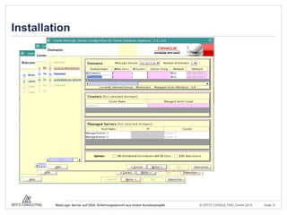 © OPITZ CONSULTING GmbH 2014 Seite 31WebLogic Server auf ODA: Erfahrungsbericht aus einem Kundenprojekt
Installation
 