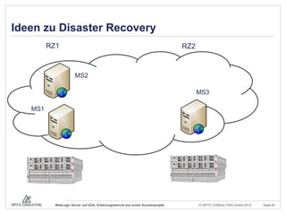 © OPITZ CONSULTING GmbH 2014 Seite 65WebLogic Server auf ODA: Erfahrungsbericht aus einem Kundenprojekt
Ideen zu Disaster Recovery
RZ1 RZ2
MS1
MS3
MS2
 