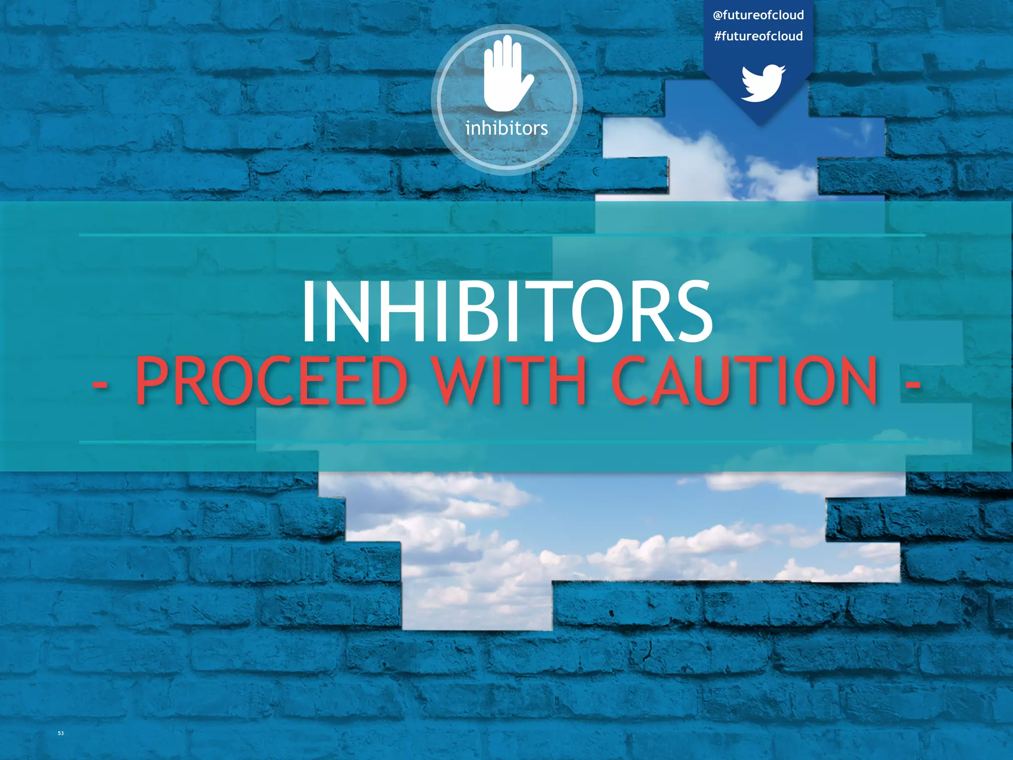 53
INHIBITORS
- PROCEED WITH CAUTION -
inhibitors
@futureofcloud
#futureofcloud
 