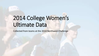 2014 College Women’s 
Ultimate Data 
Collected from teams at the 2014 Northwest Challenge 
 
