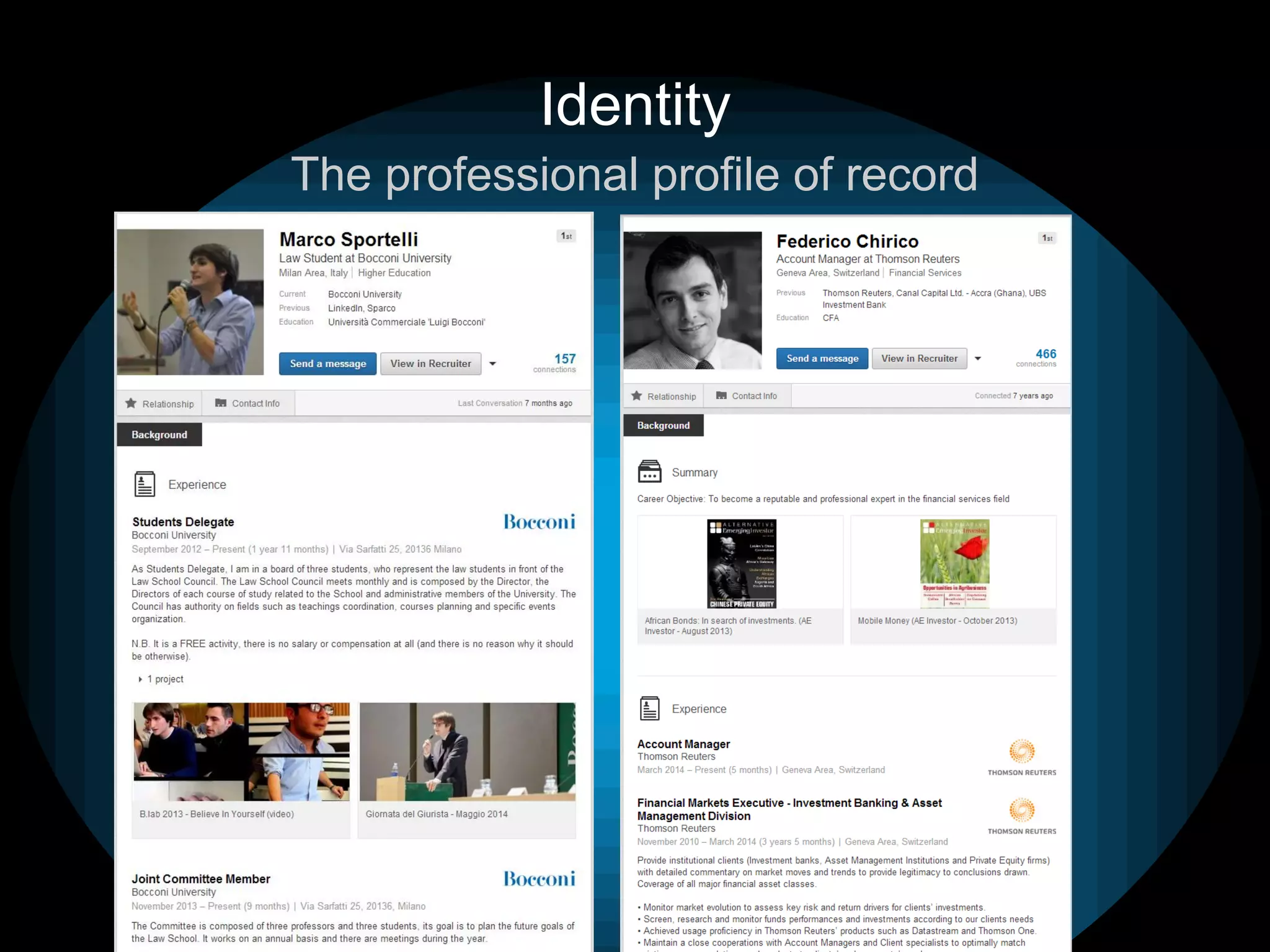 The professional profile of record
Identity
 