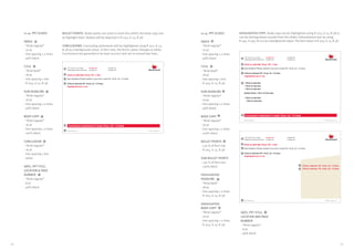 11.14. PPT SLIDES
INDEX
- “Arial regular”
- 10 pt
- line spacing 1.2 lines
- 46% black
TITLE
- “Arial bold”
- 18 pt
- line spacing 1 line
- R 203, G 13, B 38
SUB-HEADLINE
- “Arial regular”
- 16 pt
- line spacing 1.2 lines
- 46% black
BODY COPY
- “Arial regular”
- 16 pt
- line spacing 1.2 lines
- 100% black
CONCLUSION
- “Arial regular”
- 16 pt
- line spacing 1 line
- white
DATE, PPT TITLE,
LOCATION  PAGE 	
NUMBER
- “Arial regular”
- 8 pt
- 46% black
BULLET POINTS: Bullet points are used to mark lists within the body copy and
to highlight them. Bullets will be depicted in R 203, G 13, B 38.
CONCLUSIONS: Concluding statements will be highlighted using R 203, G 13,
B 38 as a background colour. In this case, the font’s colour changes to white.
Conclusions are generally to be kept succinct and not to exceed two lines.
1
2
3
5
6
4
PPT-Title Location 01
Click to add title 18 pt, FS: 1 line
• Chapter 02
• Chapter 05
• Chapter 03
• Chapter 06
Date: 8 pt (Font size)
• FS: 10 pt, LS: 1.2 lines
•Bulletpoint100%of fontsize
Click to add text FS: 16 pt, LS: 1.2 lines
Conclusion (maximum 2 rows) 16 pt, LS: 1.2 lines
Sub Headline Please delete if you don‘t need FS: 16 pt, LS: 1.2 lines.
Highlighted text in red
1
2
3
5
6
4
11.14. PPT SLIDES
INDEX
- “Arial regular”
- 10 pt
- line spacing 1.2 lines
- 46% black
TITLE
- “Arial bold”
- 18 pt
- line spacing 1 line
- R 203, G 13, B 38
SUB-HEADLINE
- “Arial regular”
- 16 pt
- line spacing 1.2 lines
- 46% black
BODY COPY
- “Arial regular”
- 16 pt
- line spacing 1.2 lines
- 100% black
BULLET POINTS
- 130 % of font size
- R 203, G 13, B 38
SUB-BULLET POINTS
- 130 % of font size
- 100% black
HIGHLIGHTED
HEADLINE
- “Arial bold”
- 18 pt
- line spacing 1.2 lines
- R 203, G 13, B 38
HIGHLIGHTED
BODY COPY
- “Arial regular”
- 16 pt
- line spacing 1.2 lines
- R 203, G 13, B 38
HIGHLIGHTED COPY: Body copy can be highlighted using R 203, G 13, B 38 or
can be distinguished visually from the slide’s informational text by using
R 245, G 240, B 223 as a background colour. The font colour is R 203, G 13, B 38.1
2
3
5
6
7
8
Bullet Points: 130 % of font size
PPT-Title Location 01
Click to add title 18 pt, FS: 1 line
• Chapter 02
• Chapter 05
• Chapter 03
• Chapter 06
Date: 8 pt (Font size)
• FS: 10 pt, LS: 1.2 lines
•Bulletpoint100%of fontsize
Click to add text FS: 16 pt, LS: 1.2 lines
Conclusion (maximum 2 rows) 16 pt, LS: 1.2 lines
Sub Headline Please delete if you don‘t need FS: 16 pt, LS: 1.2 lines.
Highlighted text in red
• Click to add text
• Click to add text
• Click to add text
• Click to add text
- Click to add text
1
2
3
5
6
4
Click to add text. FS: 18 pt, LS: 1.2 lines
Click to add text. FS: 16 pt, LS: 1.2 lines
PPT-Title Location 01
Click to add title 18 pt, FS: 1 line
• Chapter 02
• Chapter 05
• Chapter 03
• Chapter 06
Date: 8 pt (Font size)
• FS: 10 pt, LS: 1.2 lines
•Bulletpoint100%of fontsize
Click to add text FS: 16 pt, LS: 1.2 lines
Sub Headline Please delete if you don‘t need FS: 16 pt, LS: 1.2 lines.
Highlighted text in red
1
2
3
8
7
6
4
4
DATE, PPT TITLE,
LOCATION AND PAGE 	
NUMBER
- “Arial regular”
- 8 pt
- 46% black
143142
 