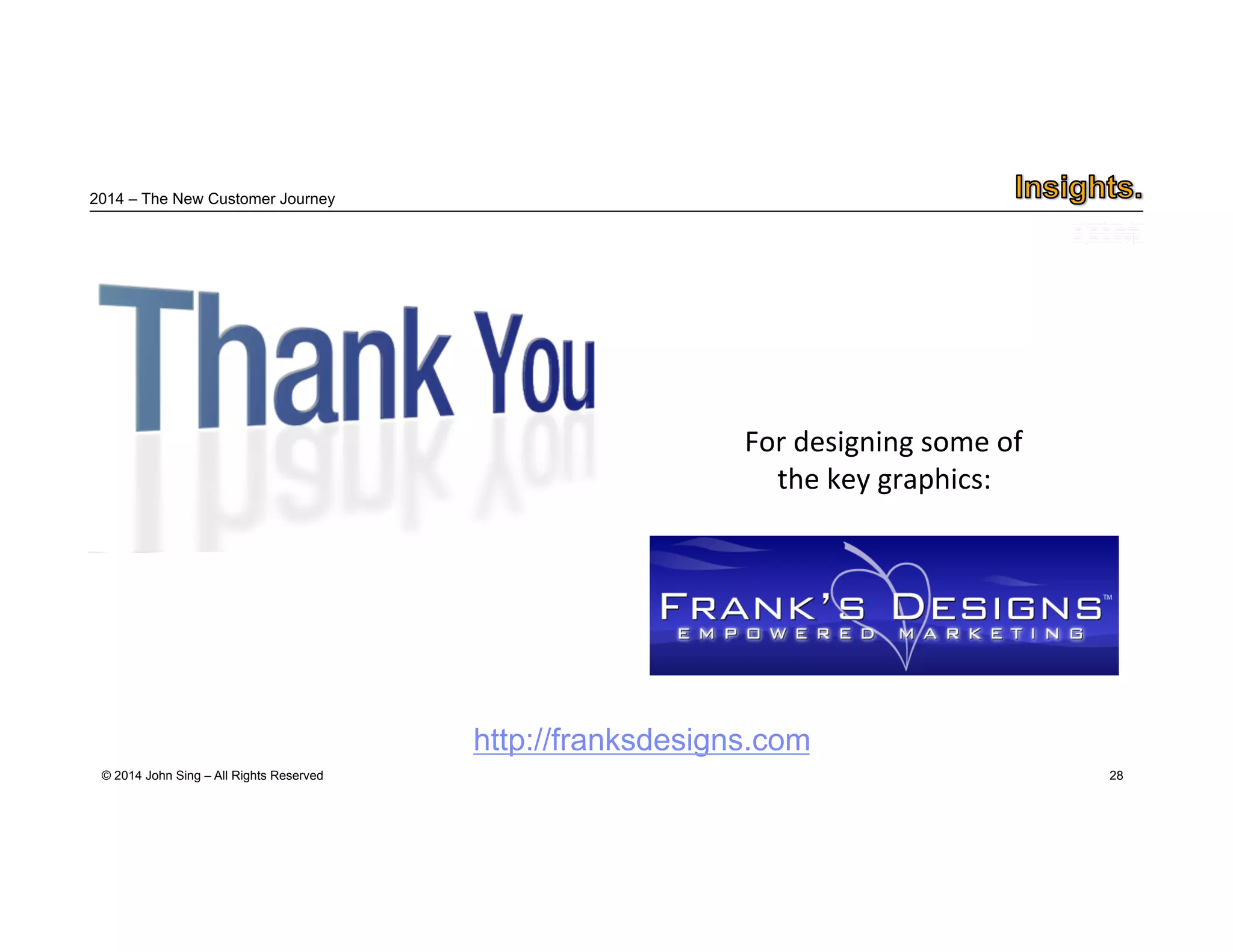 2014 – The New Customer Journey 
© 2014 John Sing – All Rights Reserved 
28 
http://franksdesigns.com 
For designing some of 
the key graphics: 
 