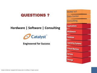 Catalyst Confidential. Copyright 2014 Catalyst and/ or its affiliates. All rights reserved.
Hardware | Software | Consulting
Engineered for Success
QUESTIONS ?
 