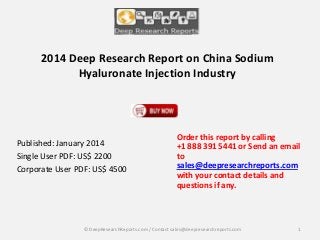 2014 Deep Research Report on China Sodium
Hyaluronate Injection Industry

Published: January 2014
Single User PDF: US$ 2200
Corporate User PDF: US$ 4500

Order this report by calling
+1 888 391 5441 or Send an email
to
sales@deepresearchreports.com
with your contact details and
questions if any.

© DeepResearchReports.com / Contact sales@deepresearchreports.com

1

 