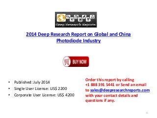 2014 Deep Research Report on Global and China
Photodiode Industry
• Published: July 2014
• Single User License: US$ 2200
• Corporate User License: US$ 4200
Order this report by calling
+1 888 391 5441 or Send an email
to sales@deepresearchreports.com
with your contact details and
questions if any.
1
 