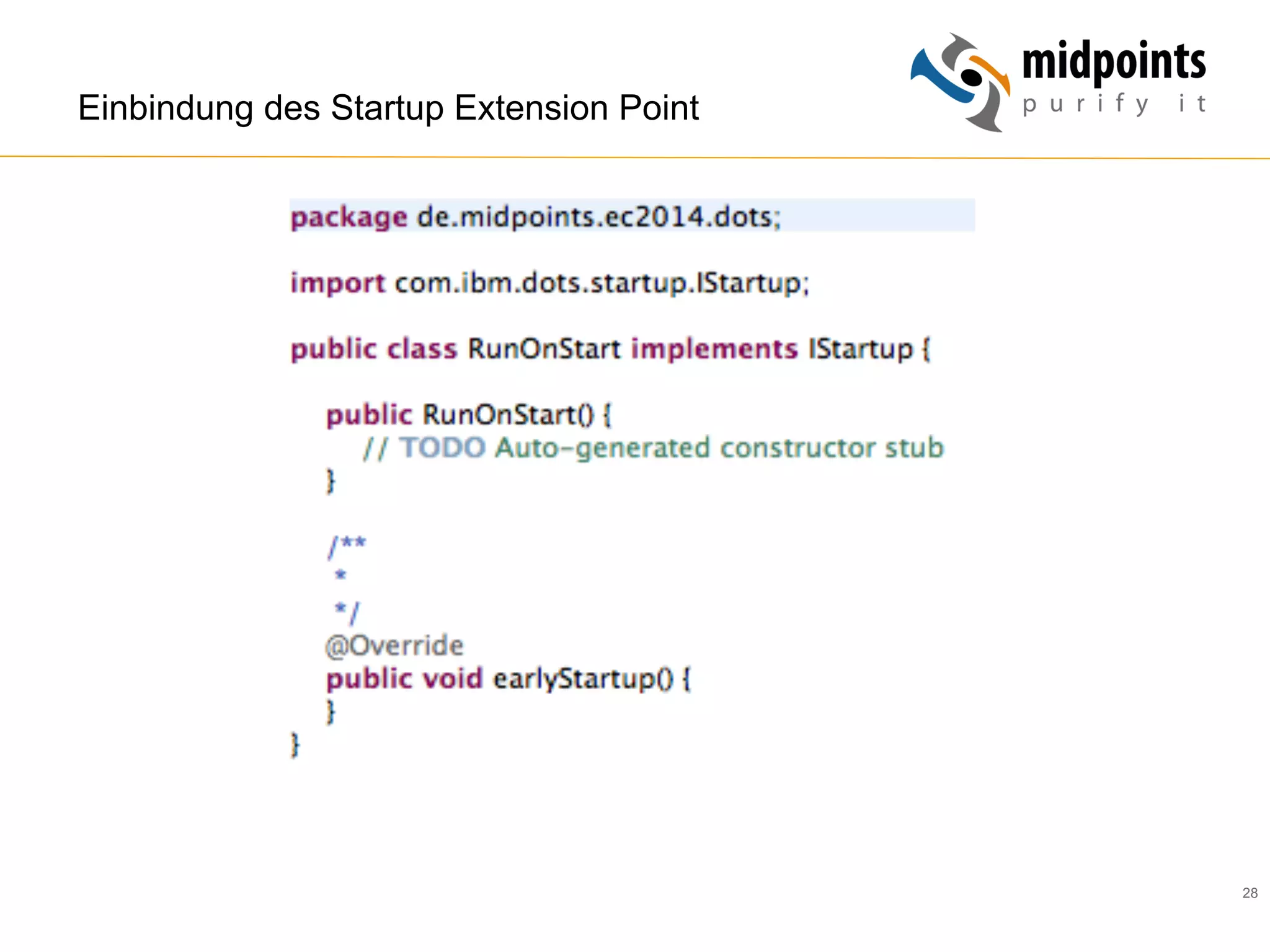 28
Einbindung des Startup Extension Point
 