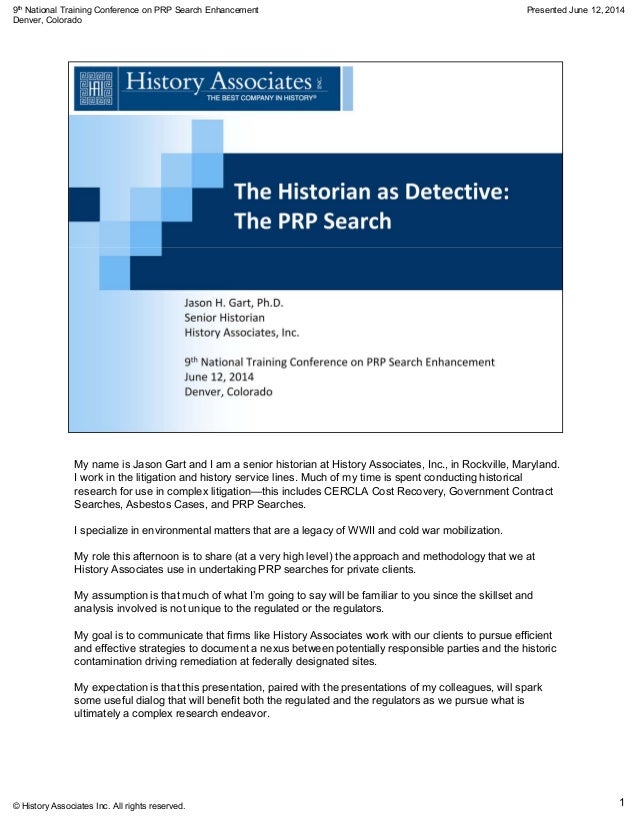 The Historian as DetectivevThe PRP Search