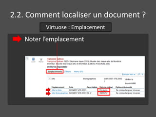 2.2. Comment localiser un document ? 
Virtuose : Emplacement 
Noter l’emplacement 
 