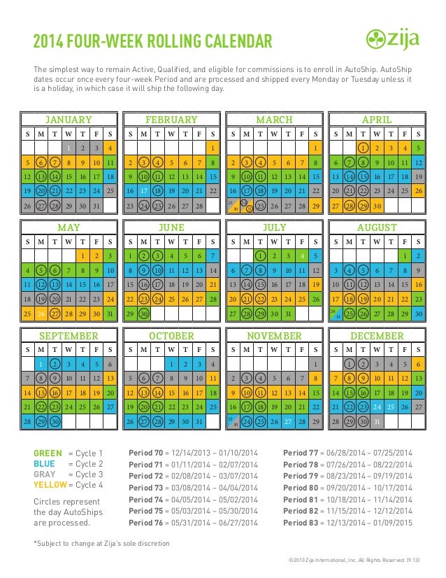 2014 four week rolling calendar