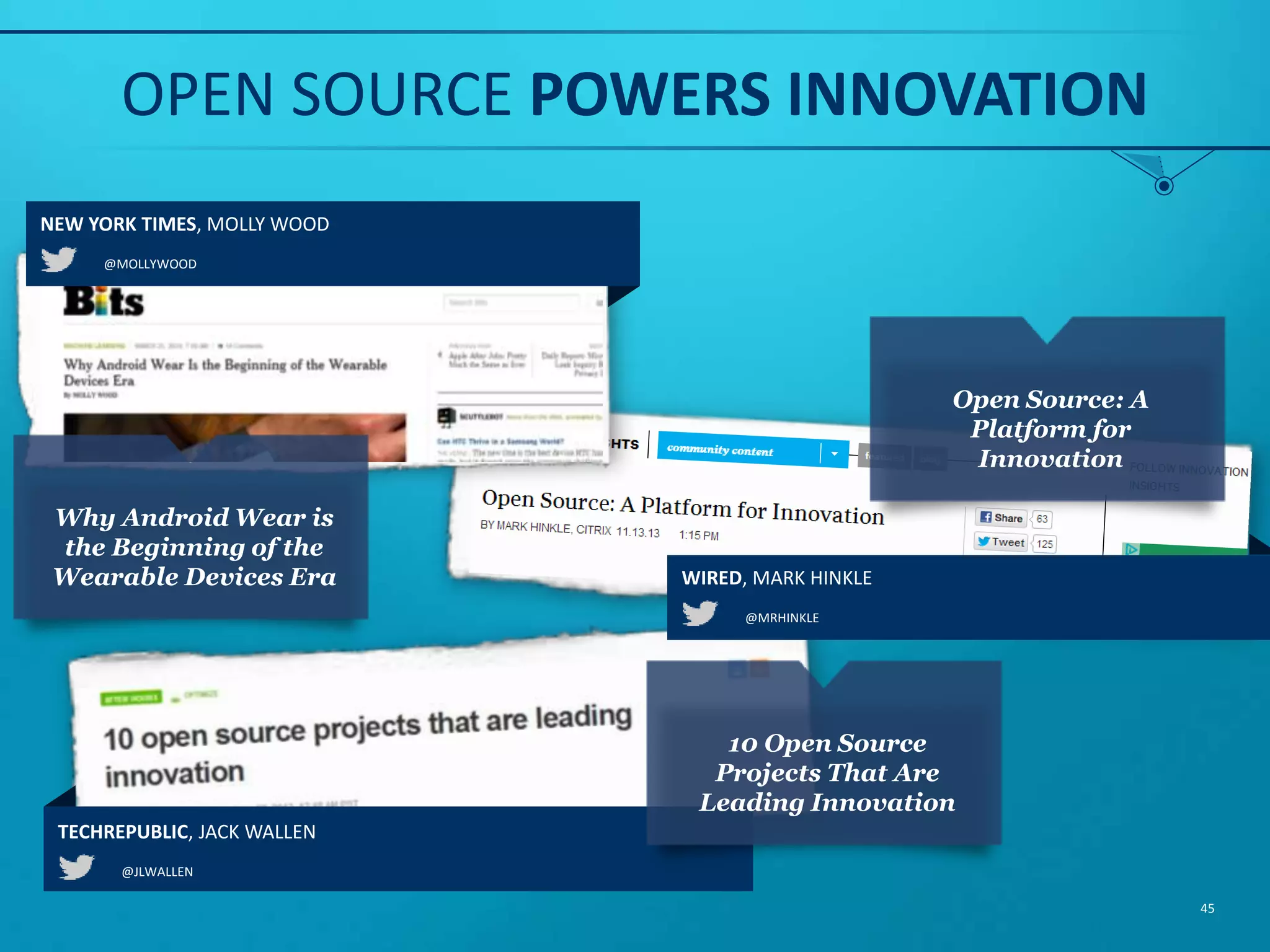 “By opening up APIs enterprises and partners can easily integrate their existing enterprise infrastructure as well as to offer new and extended capabilities on top of a technology company's platform. Broad, secure and stable APIs are key to meeting enterprise requirements and give partners more freedom to innovate and build services in new ways — which is especially important in industries that are filled with proprietary approaches.” CARLOS MONTERO-LUQUE, CTO,, APPERIAN @APPERIAN APPLICATIONS 45 