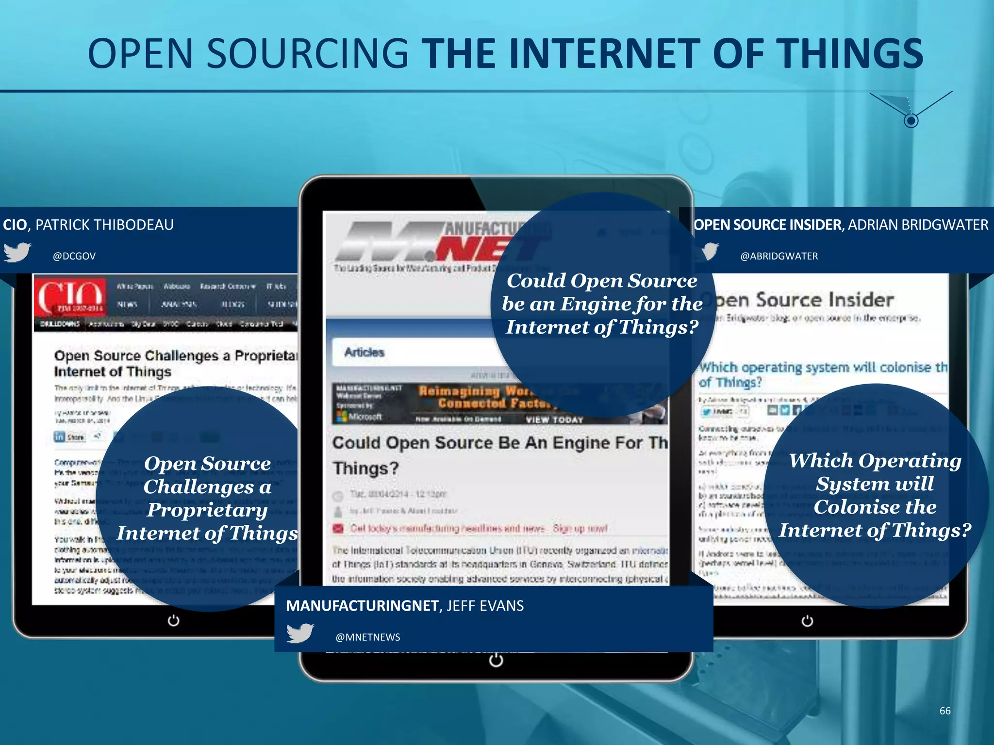 OPEN API FUELS OPEN SOURCE 14% Don’t Know/Not Sure 9% Will Substitute for or Inhibit Growth 7% Will Have No Impact 68% Will Reinforce Growth/Adoption 66 