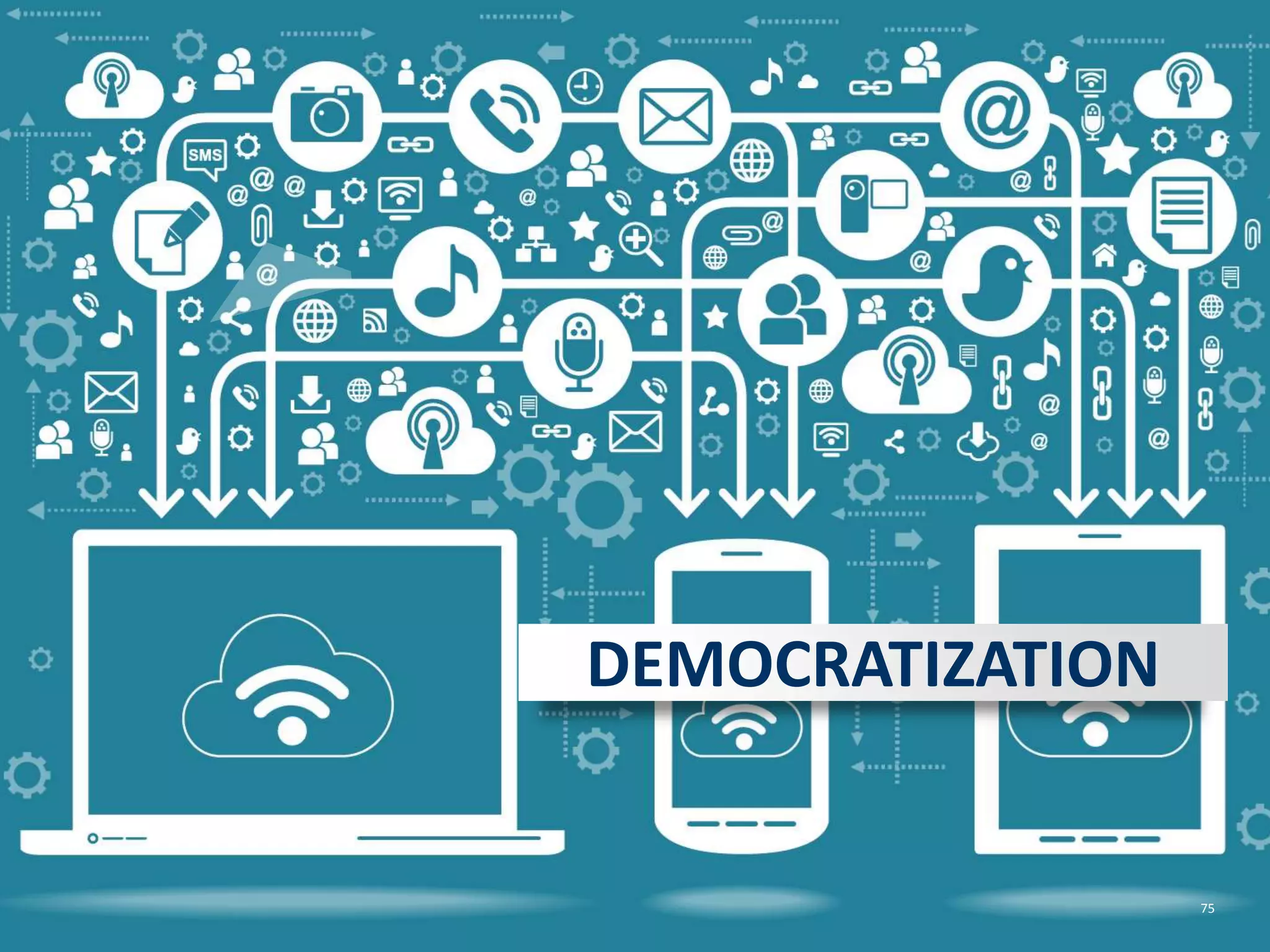 "Online learning is the ultimate democratizer and can help to close the skills gap around the world. The powerful combination of open source technology and populations hungry for learning paves the way for explosive growth in education. At the same time, academia is contributing significantly to the growing popularity of open source applications, culture, and impact on everyday life." ANANT AGARWAL, CEO, EDX @AGARWALEDU @EDXONLINE DEMOCRATIZATION 75 
