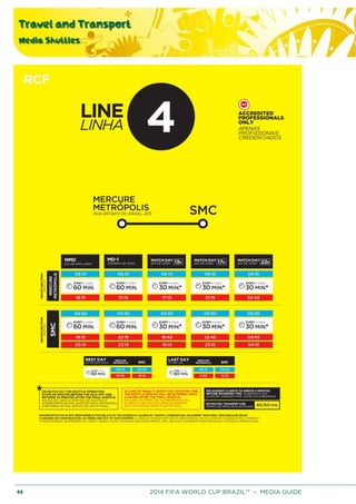 Travel and Transport
Media Shuttles
44 2014 FIFA WORLD CUP BRAZIL™ – MEDIA GUIDE
 