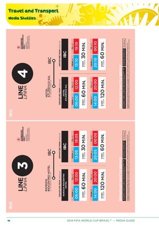 Travel and Transport
Media Shuttles
46 2014 FIFA WORLD CUP BRAZIL™ – MEDIA GUIDE
 