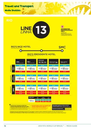 Travel and Transport
Media Shuttles
52 2014 FIFA WORLD CUP BRAZIL™ – MEDIA GUIDE
 