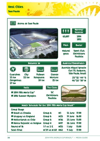 Host Cities
Sao Paulo
212 2014 FIFA WORLD CUP BRAZIL™ – MEDIA GUIDE
 