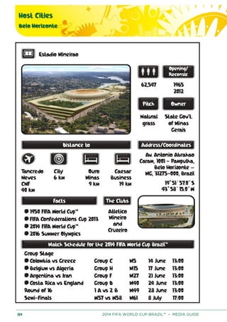 Host Cities
Belo Horizonte
124 2014 FIFA WORLD CUP BRAZIL™ – MEDIA GUIDE
 