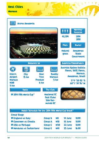 Host Cities
Manaus
164 2014 FIFA WORLD CUP BRAZIL™ – MEDIA GUIDE
 