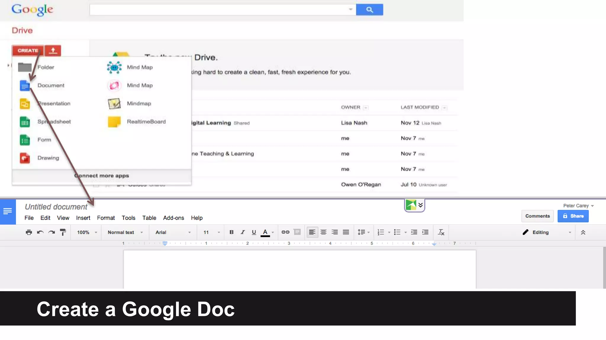 Create a Google Doc 
 