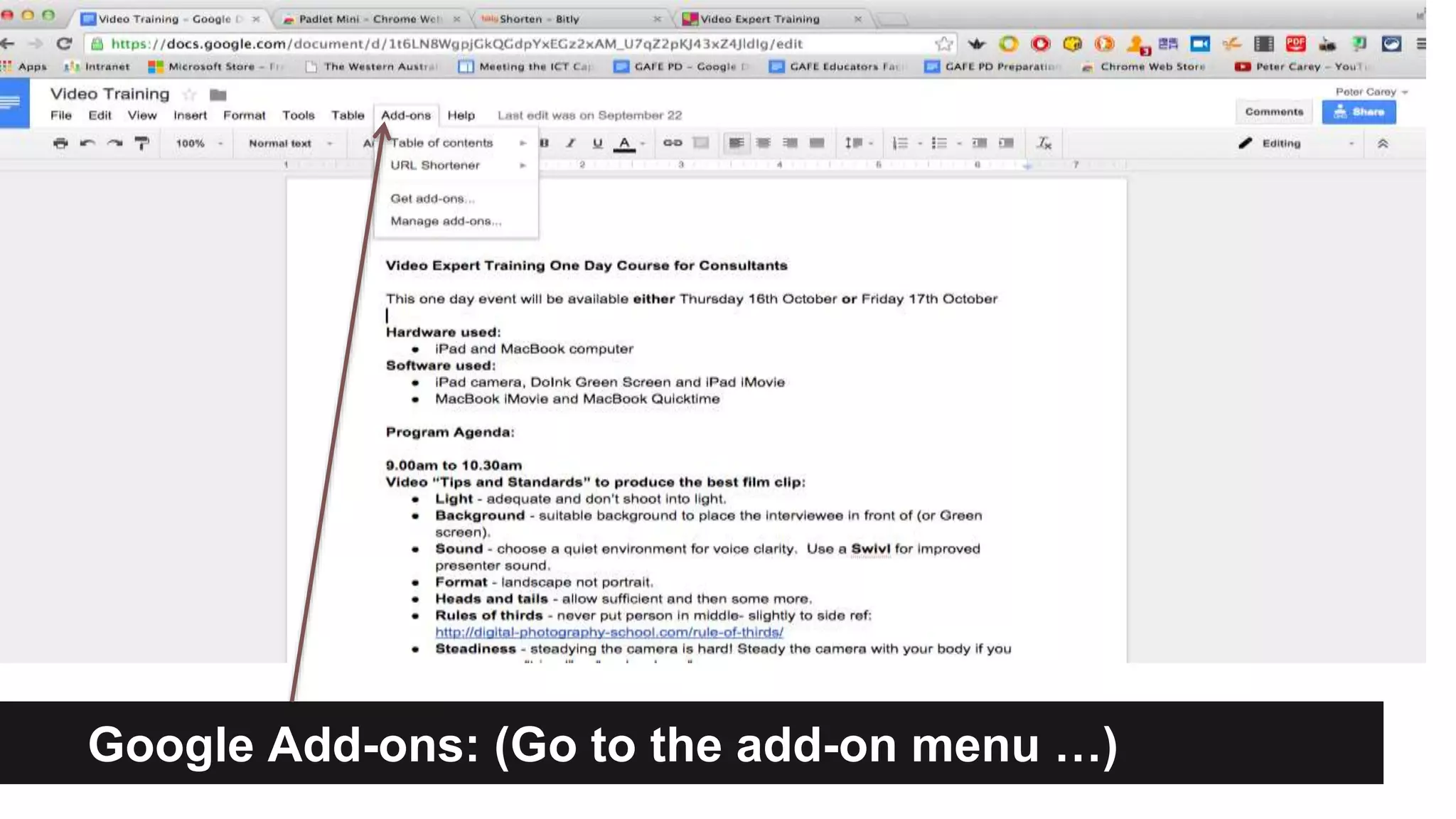Google Add-ons: (Go to the add-on menu …) 
 