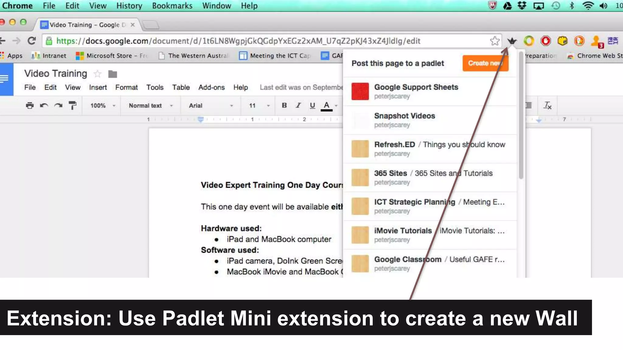 Extension: Use Padlet Mini extension to create a new Wall 
 