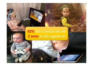 92%	
  das	
  crianças	
  de	
  até	
  	
  
2	
  anos	
  já́	
  são	
  jogadoras	
  
 