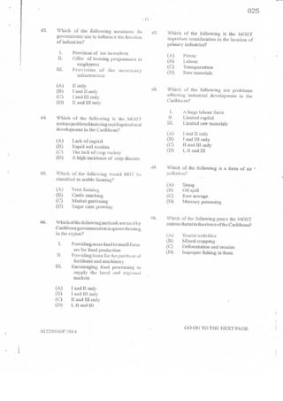 2014 CSEC Geography multiple choice past paper