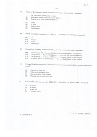 2014 CSEC Geography multiple choice past paper
