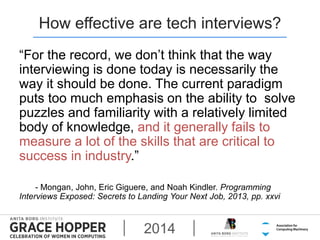 How effective are tech interviews? 
“For the record, we don’t think that the way 
interviewing is done today is necessaril...