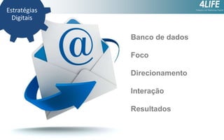 Estratégias
Digitais

Banco de dados
Foco

Direcionamento
Interação
Resultados

 