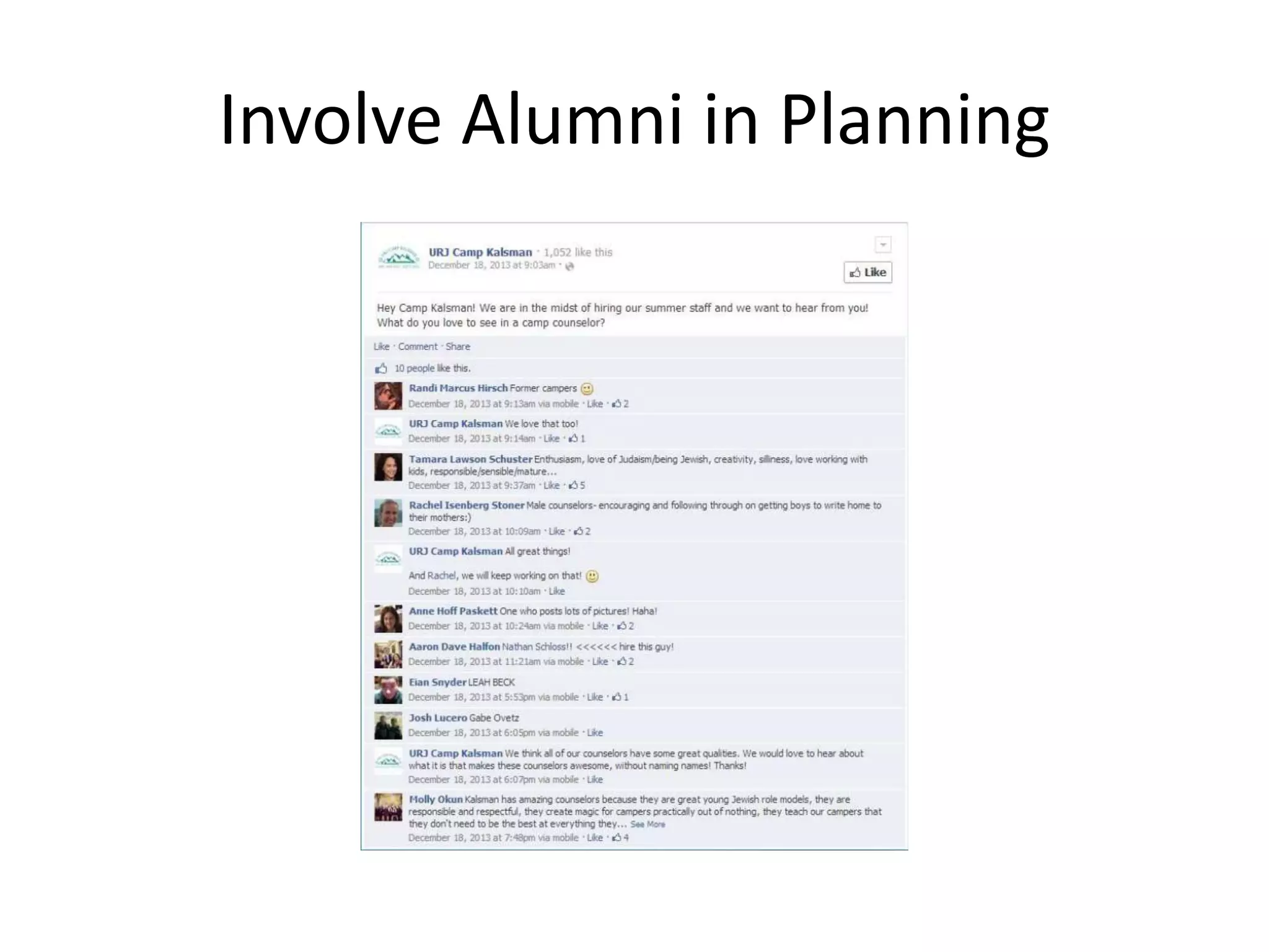 Involve Alumni in Planning
 
