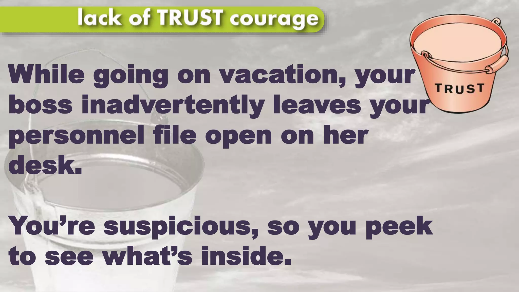 While going on vacation, your
boss inadvertently leaves your
personnel file open on her
desk.
You’re suspicious, so you peek
to see what’s inside.
 