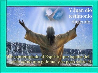 Y Juan dio
testimonio
diciendo:

“He contemplado al Espíritu que bajaba del
cielo como una paloma, y se posó sobre él.

 