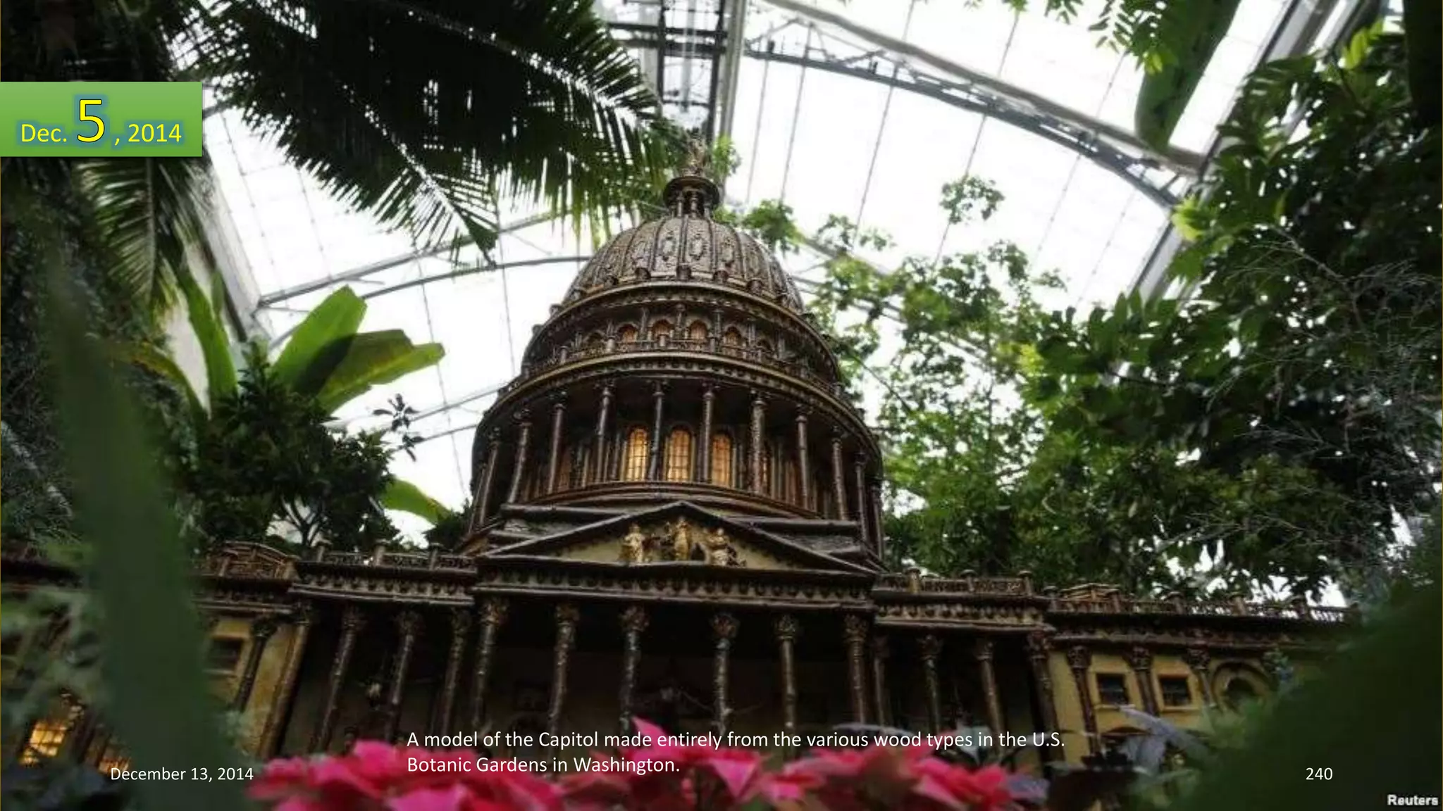 A model of the Capitol made entirely from the various wood types in the U.S. 
Botanic Gardens in Washington. 
Dec. , 2014 
December 13, 2014 240 
 