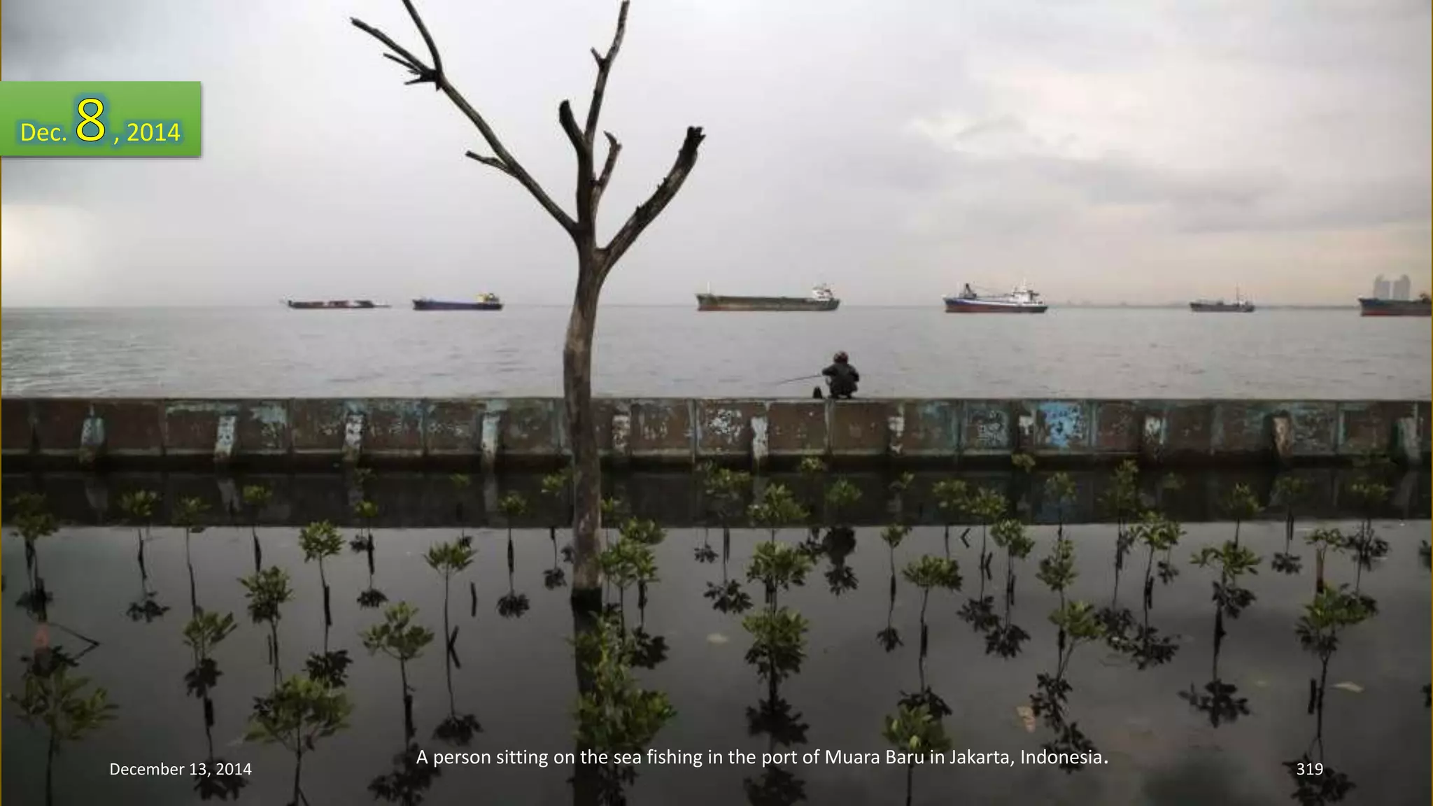 A person sitting on the sea fishing in the port of Muara Baru in Jakarta, Indonesia. 
Dec. , 2014 
December 13, 2014 319 
 