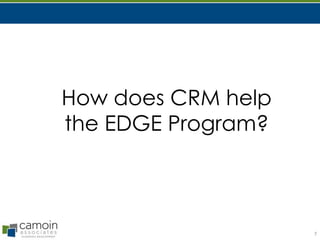 How does CRM help
the EDGE Program?

7

 