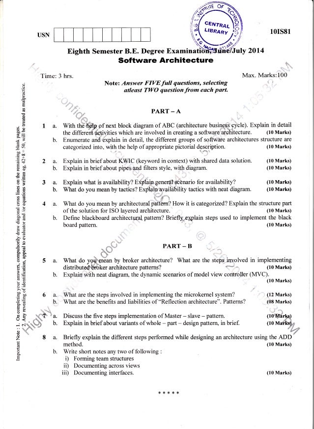 Architecture Design Question Paper 8th semester (june; july-2014) computer science and information scien… Architecture Design Question Paper 8th semester (june; july-2014) computer science and information scien…
