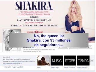 No, the queen is:
Shakira, con 93 millones
de seguidores…
 