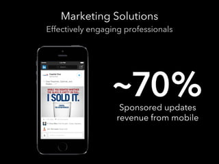 Marketing Solutions
Effectively engaging professionals

2

1

~70%
Sponsored updates
revenue from mobile

 