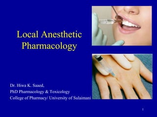 Local Anesthetic
Pharmacology
Dr. Hiwa K. Saaed,
PhD Pharmacology & Toxicology
College of Pharmacy/ University of Sulaimani
2016-2017
 