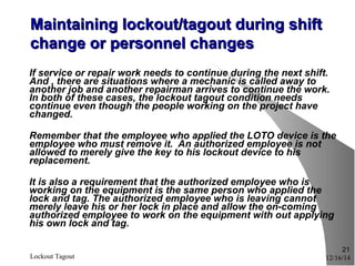 Lock Out - Tag Out - Try Out Safety Course 2014 | PPT