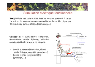 Stimulation électrique fonctionnelle!
SEF:	
  produire	
  des	
  contracKons	
  dans	
  les	
  muscles	
  paralysés	
  à	
...